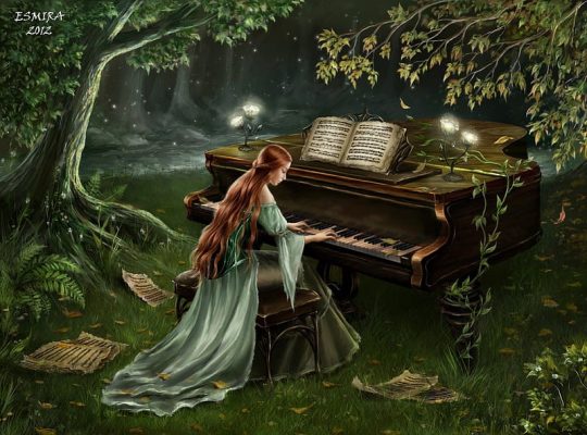 HD wallpaper forest music forest fantasy music woman piano